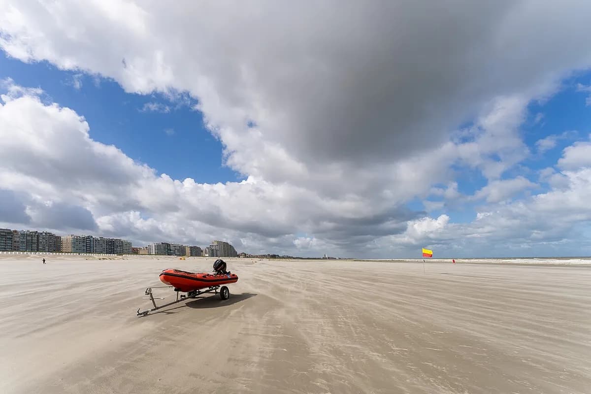 Belgian coast beach scene, similar to Blankenberge beach area