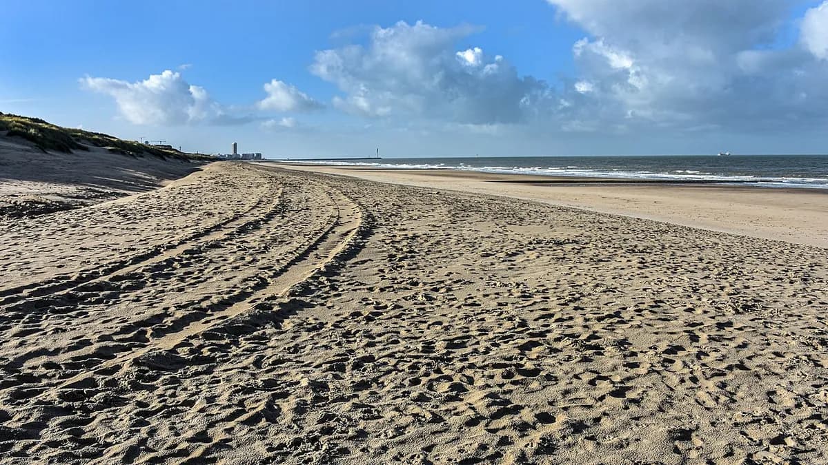 Wide sandy beach at Bredene with sea view