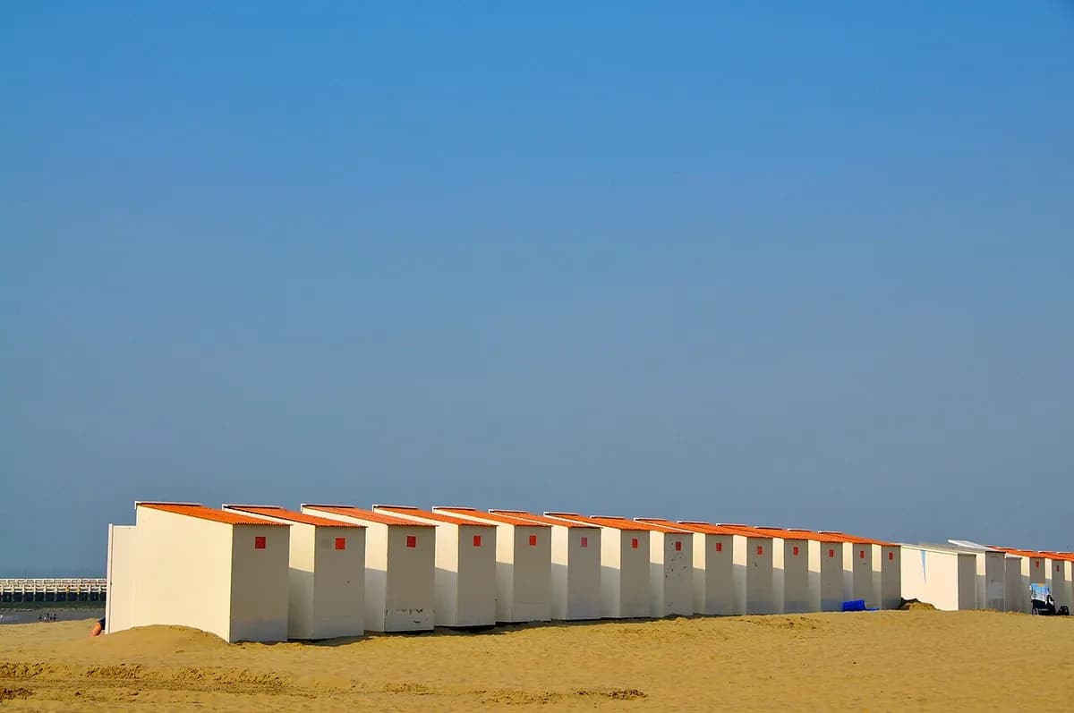 Beach cabins at Nieuwpoort beach, Belgian coast