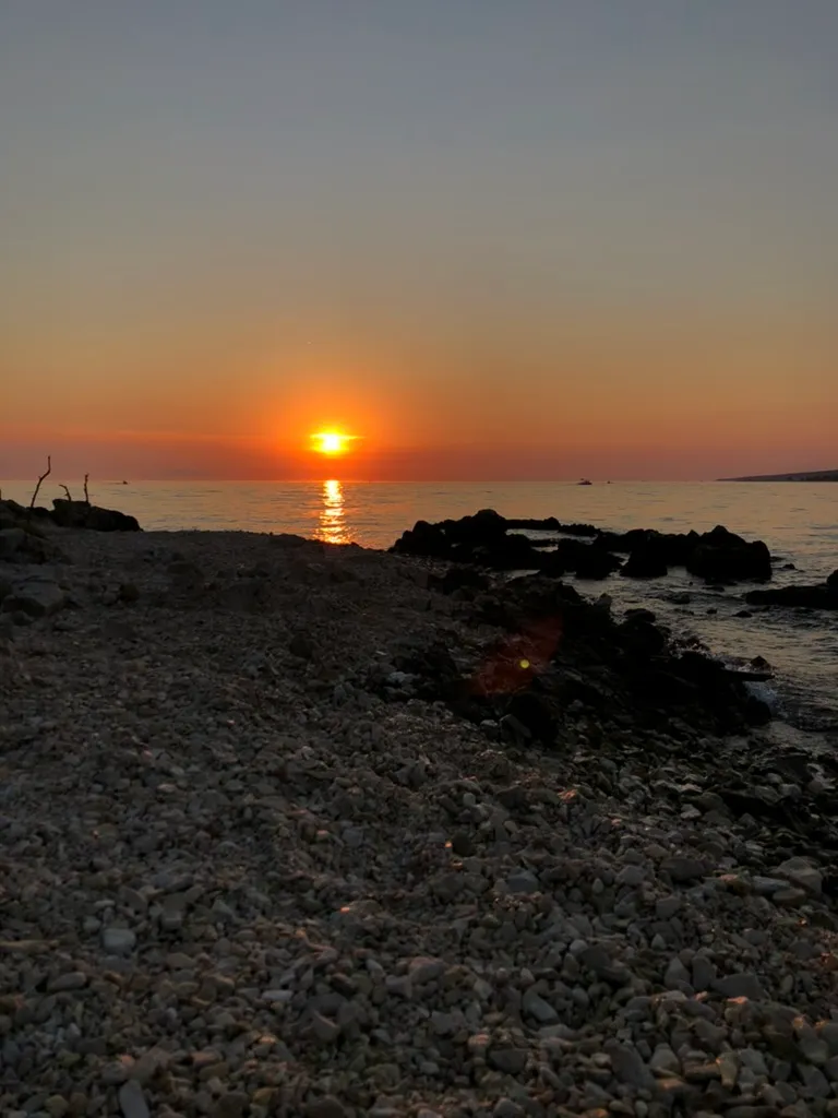 Sunset over Pag island coastline, Croatia